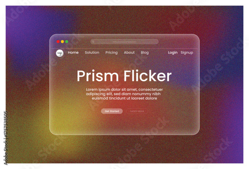       Web Design, Prism Flicker UI Window Red Brown Purple Gradient, Frosted Glass Morphism Landing Page Mockup
