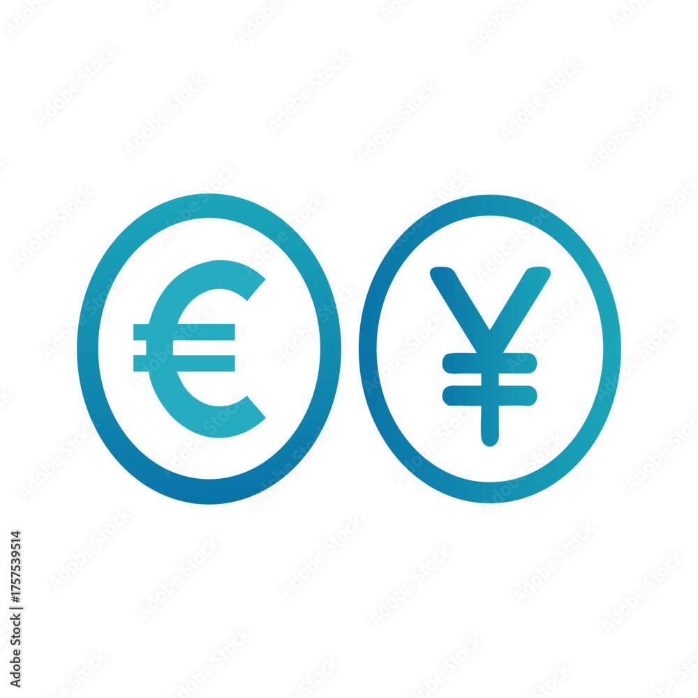 Obraz premium Euro and japanese yen currency symbols in circles