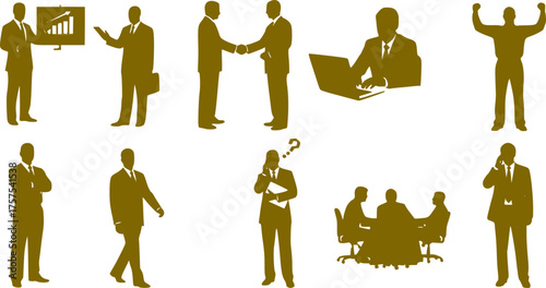 Diverse Business Team Silhouette Set - Corporate Workers, People Group, Success & Meeting Black Vector Icons Collection