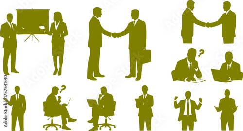 Diverse Business Team Silhouette Set - Corporate Workers, People Group, Success & Meeting Black Vector Icons Collection