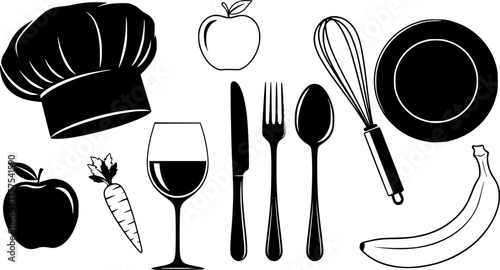 Kitchen & Cooking Utensils Silhouette Pack - Chef, Food, Drink, and Restaurant Black Vector Icon Collection