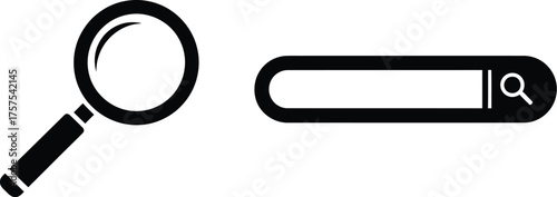 Magnifying glass and search bar, symbolizing exploration, discovery, and the process of information retrieval online