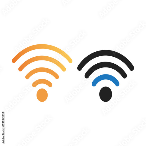Two wi fi signal icons one orange and one black and blue