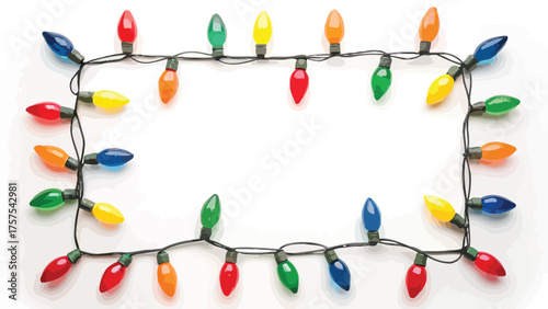 Colorful Christmas Lights Border on White Background