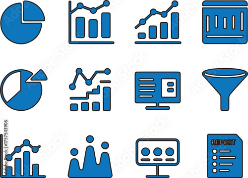 Collection of Analytical Charts and Graphs Representing Data Trends and Performance Metrics