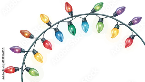Arching String of Colorful Christmas Lights on White Background