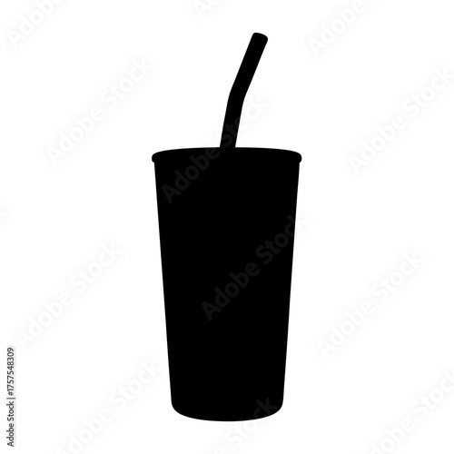 Silhouette of a plastic cup with a straw for drinking soda