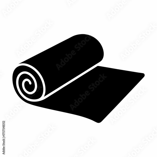 Rolled up black yoga mat icon illustration for fitness and exercise