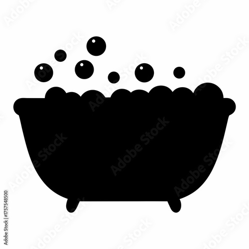 Black silhouette of a bathtub with bubbles on top of the water