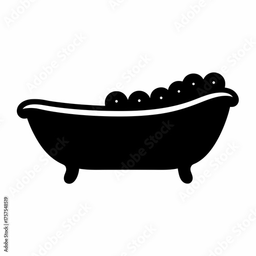 Black and white bathtub illustration with bath bubbles for relaxation and cleaning