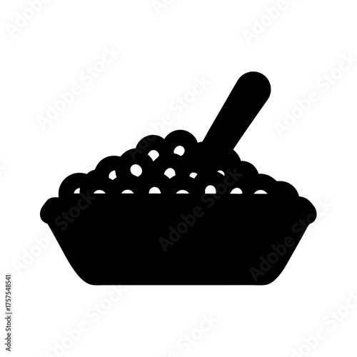 Illustration of a bowl full of food with a spoon, black silhouette