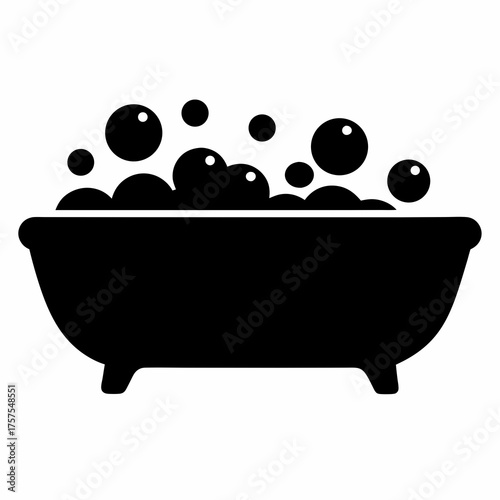 Black and White Bathtub Filled with Bubbles Ready for Relaxing Bath
