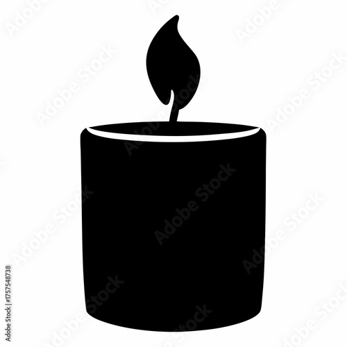 Silhouette of a cylindrical candle with a flickering flame isolated on white