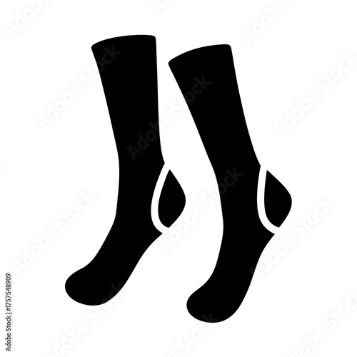 Pair of solid black socks for warmth and foot protection, vector design