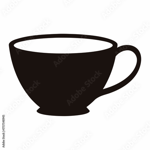 Elegant minimalistic dark coffee or tea cup silhouette on white background