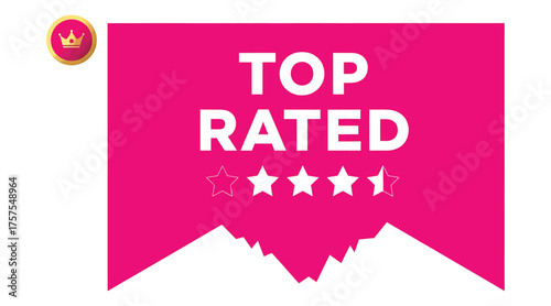 Vector art of top rated pink banner a vibrant design element featuring a crown and stars, perfect for highlighting quality and customer satisfaction in your marketing materials