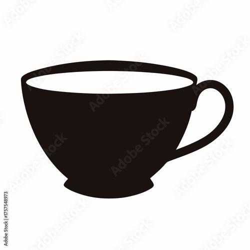 Minimalist black and white teacup or coffee cup with curved handle design