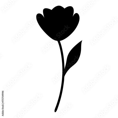 Elegant black floral silhouette against white background with a simplistic single flower
