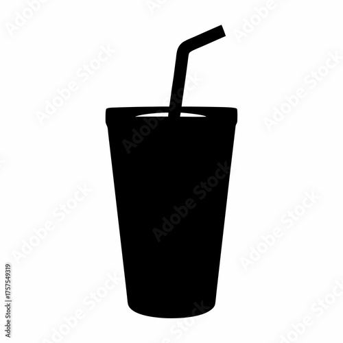 Black silhouette illustration of a disposable cup with a straw for drinks