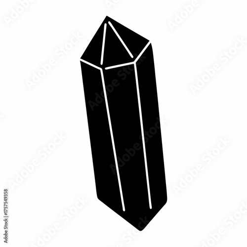 A monochrome stylized illustration of a crystal mineral on a white background