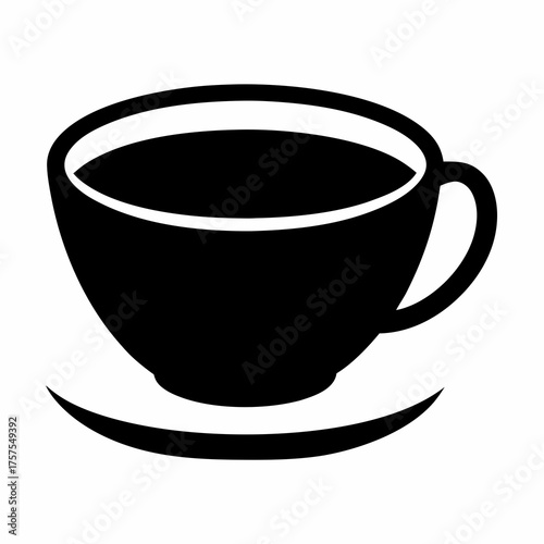 Stylized monochrome silhouette of a teacup resting on a saucer illustration