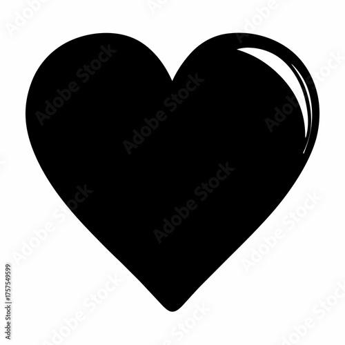 Glossy Black Heart Icon Symbolizing Love, Affection, Romance, and Valentine's Day