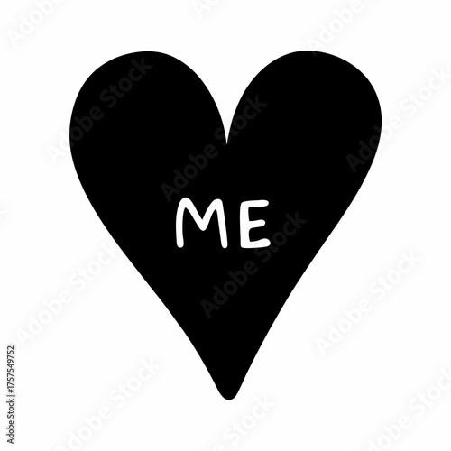 Black and White Heart with ME Inside Represents Self Love