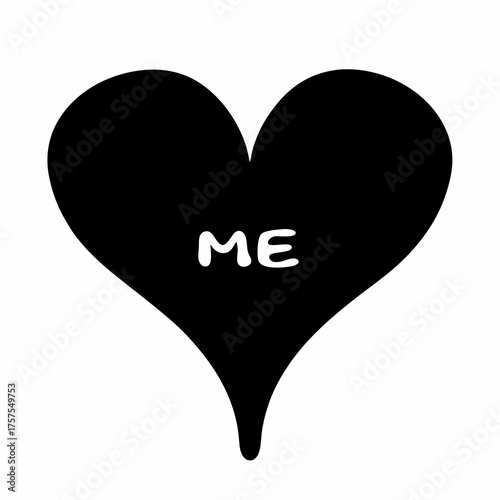 Simple black heart with the word ME inside for self love
