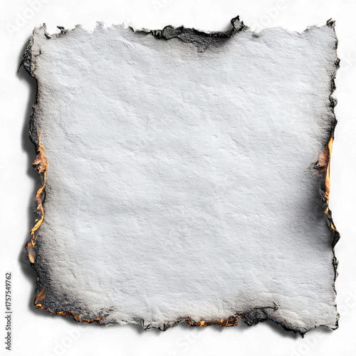 Square piece of burnt paper with rough edges isolated on transparent background