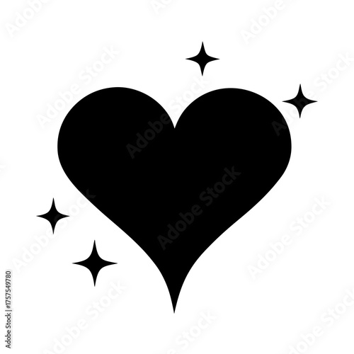 Sparkling Black Heart Symbol with Stars for Valentine's Day Design