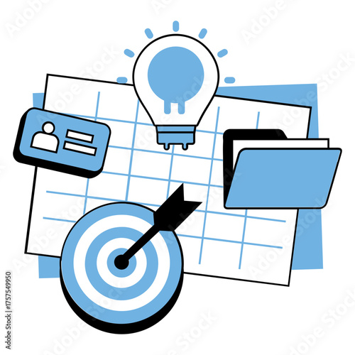 Modern business planning illustration showcasing strategic goals, targets, and creative ideas for maximum project success and efficiency in project management