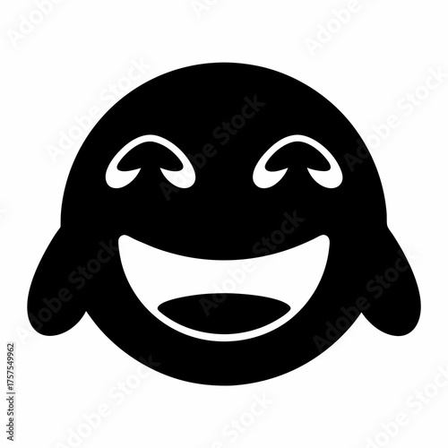 Black and White Smiling Face Vector Illustration with Exaggerated Facial Expression