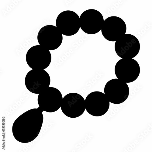 Simple graphic illustration of a beaded bracelet or prayer beads in black