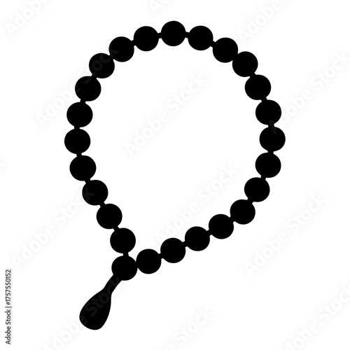 Simple Black Silhouette of a Prayer Bead Rosary With Elongated Drop