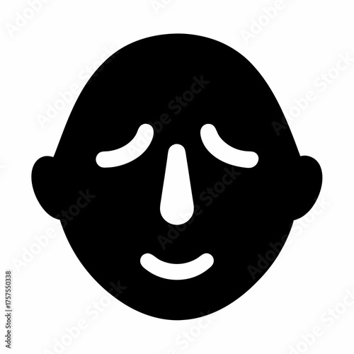 Monochrome Stylized Face with Subdued Expression Suggesting Serenity and Calmness