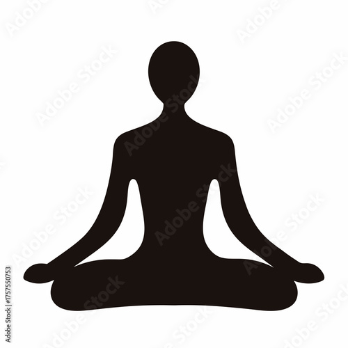 Silhouette Illustration of a Person Meditating in Lotus Position on a White Background