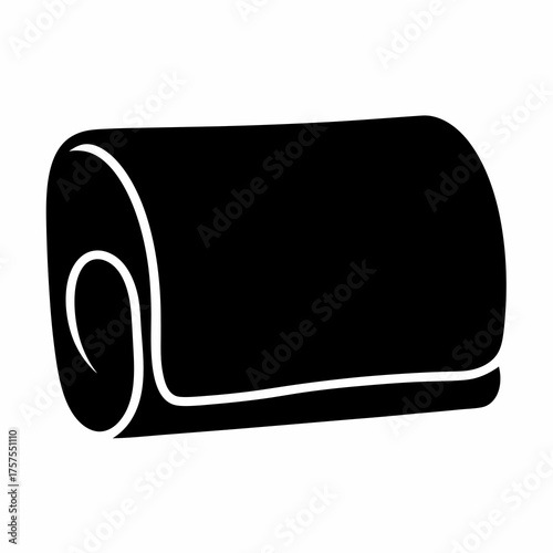 Stylized black icon of a rolled up sleeping bag or yoga mat