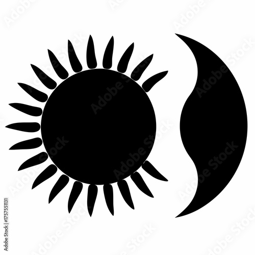 Simple black sun and moon illustration evoking a sense of duality or balance