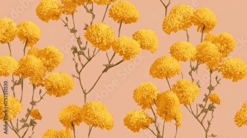Bright yellow flowers against soft peach background - floral design for home decor