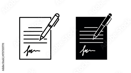 Contract Signing Icon with Pen in Light and Dark Versions
