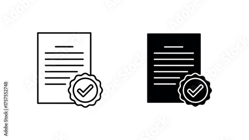 Document with Check Mark Seal Icon Set paper certificate