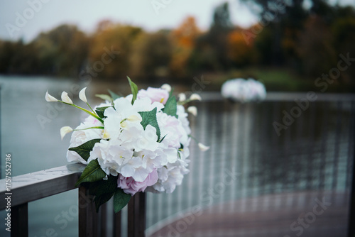 View of beautiful flowers on bridge over water