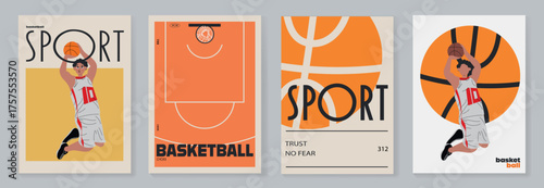 Dynamic cartoon-style poster set with boy playing basketball. Perfect for sports campaigns, youth events, product packaging, or visuals for schools, clubs, or sport centers.