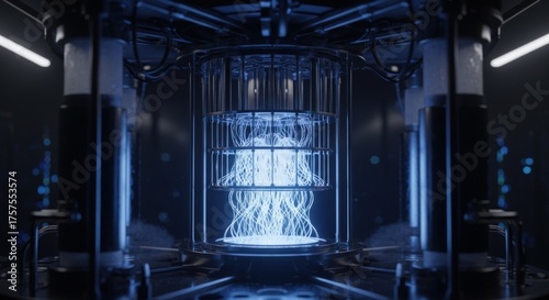 Futuristic Nuclear Fusion Reactor Core with Blue Energy Plasma.