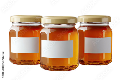 Three honey jars with blank labels