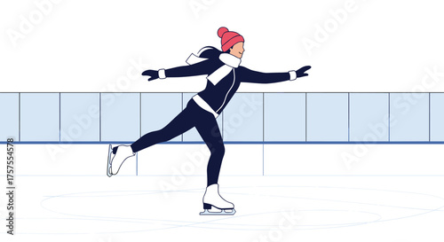 Young woman gracefully performing a figure skating routine on a cold winter day.