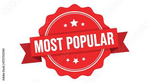 Vector art of most popular red badge with stars a symbol of trending, favorite, and highly rated, ideal for highlighting top products and services in promotions