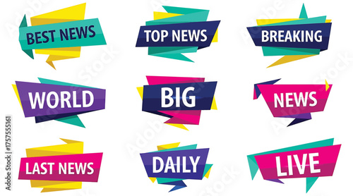 Vector art of colorful news banner set with different headlines perfect for news websites, blogs, and social media to highlight important information and updates