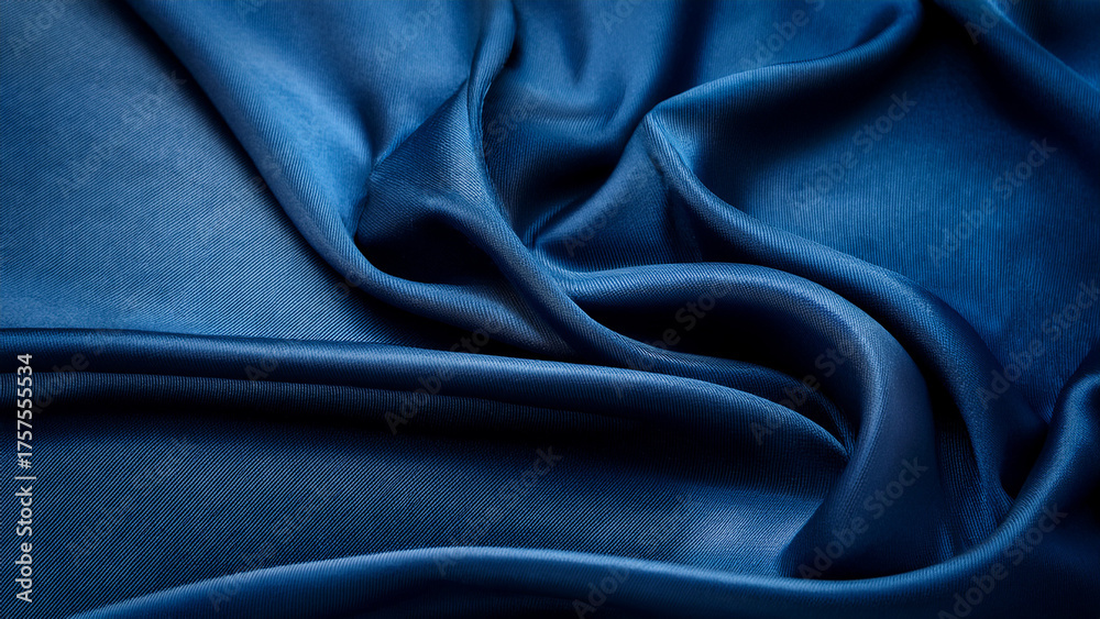 Fototapeta premium Luxurious Flowing Blue Silk Fabric Texture Background