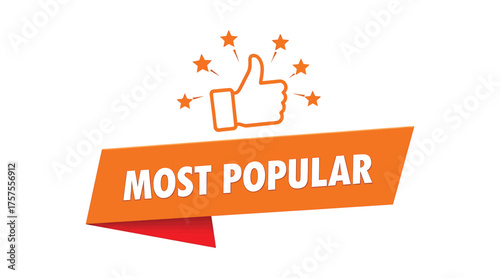 most popular orange banner, featuring a thumbsup icon and stars, ideal for highlighting trending content and favorite selections